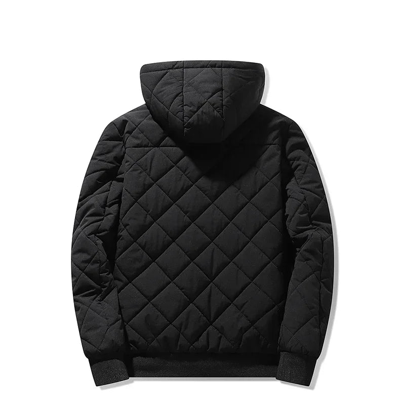Campera acolchada hombre con capucha – texturizada en rombos, casual y talles grandes