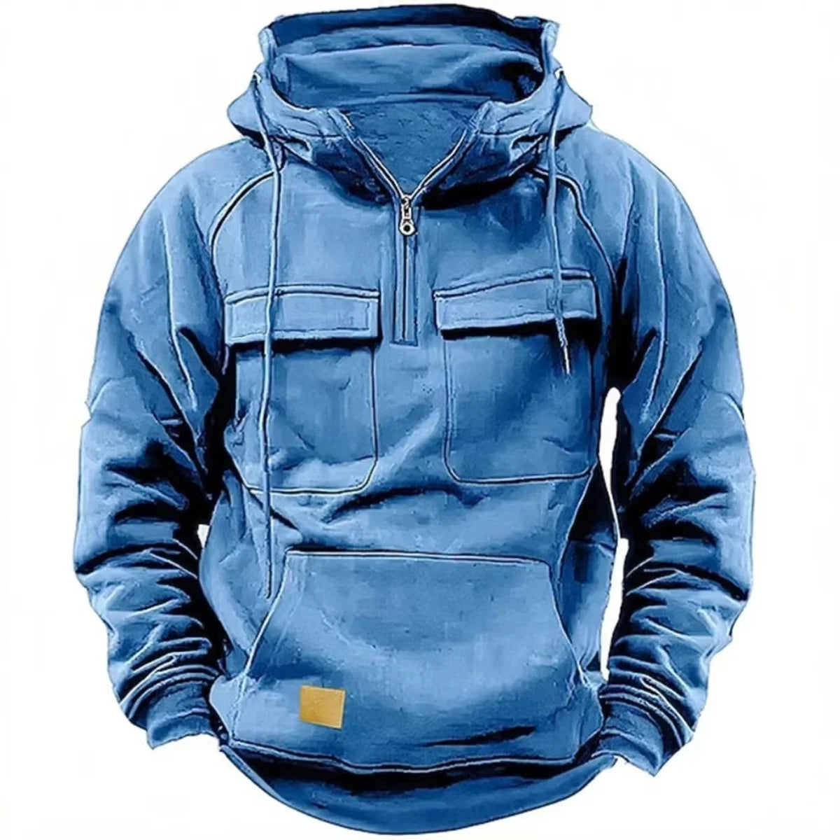 Hoodie casual otoño-invierno – sólido, patchwork y multi-bolsillos para jóvenes
