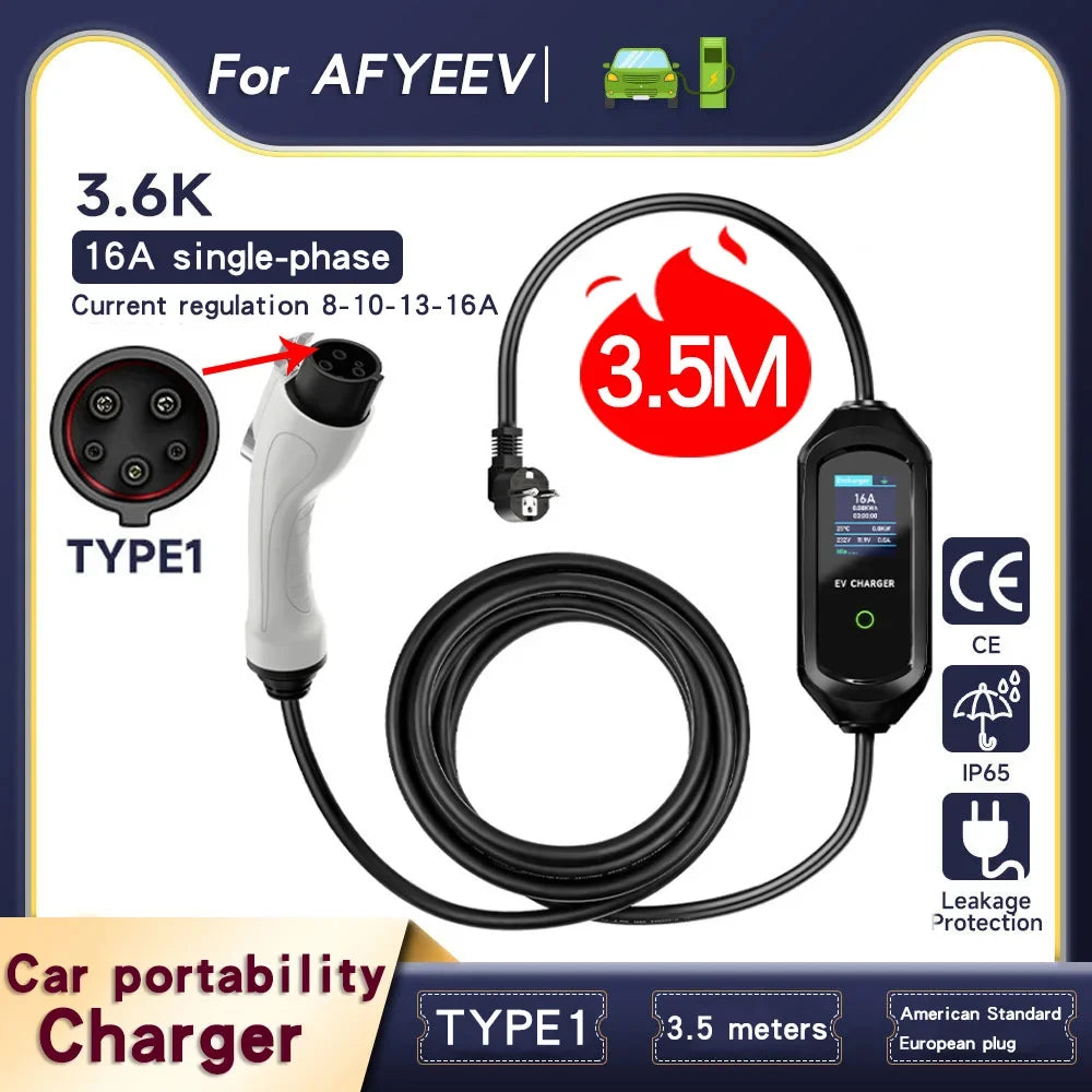 Cable cargador EVSE GBT – portátil Tipo 2 con enchufe EU, 16A y 3600W