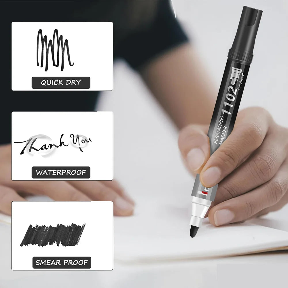 Set marcador permanente 2mm – tinta roja, azul y negra, punta fina y rápido secado