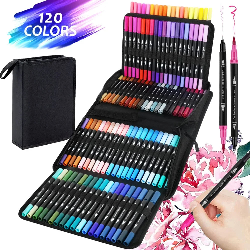 Set de marcadores acuarela – 12 a 120 colores, doble punta y fineliner