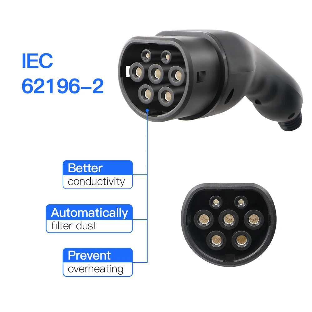 Cargador portátil Kolanky EV – Tipo 2, 16A, 11KW con temporizador y cable de 5M