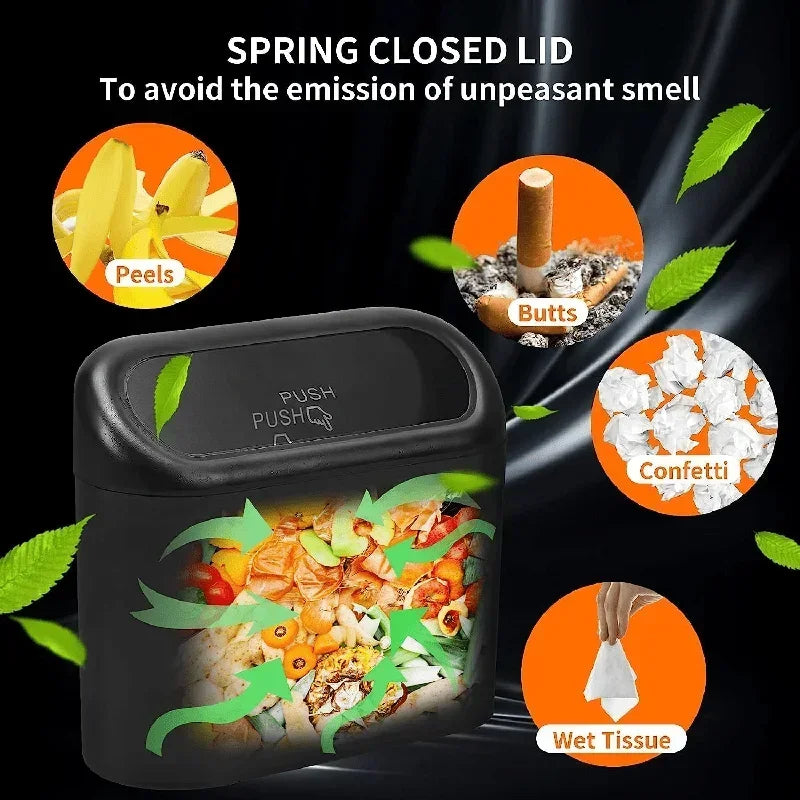 Basurero para auto con tapa – incluye 60 bolsas, compacto y a prueba de fugas