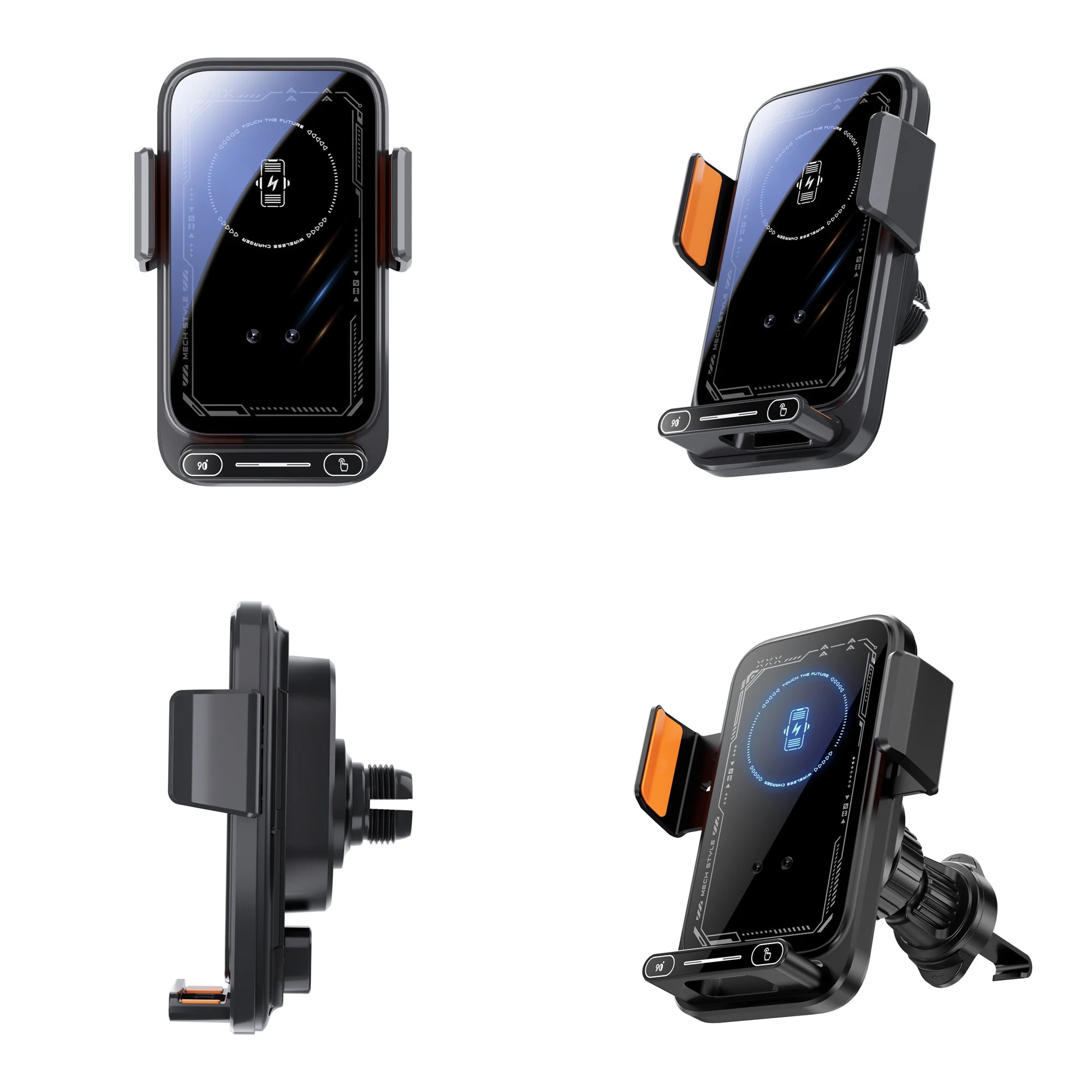 Cargador y soporte para auto – inalámbrico 15W y con cable, rotación y sensor automático
