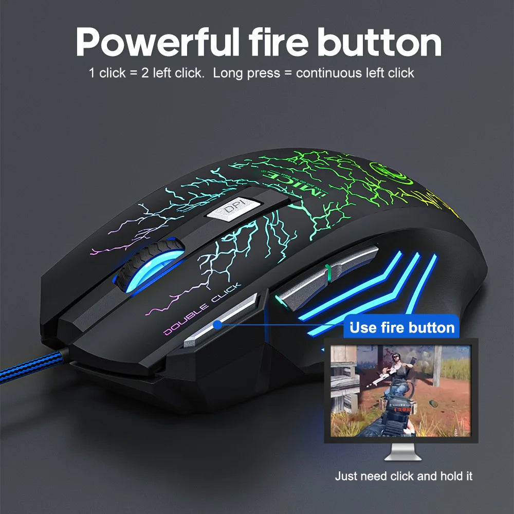 Mouse gaming con cable – retroiluminación y DPI ajustable 2400-7200