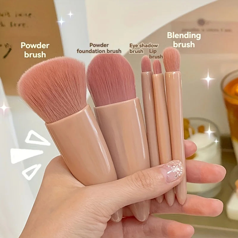 Set portátil de 5 pinceles de maquillaje con espejo – kit plegable de viaje