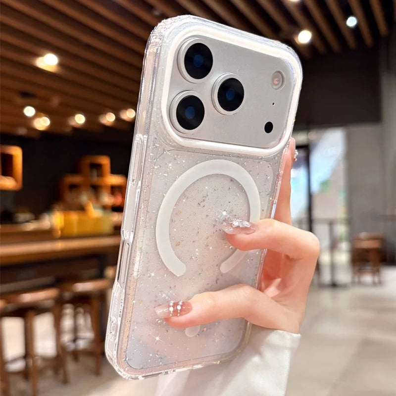 Funda con purpurina y carga inalámbrica magnética – compatible con MagSafe para iPhone