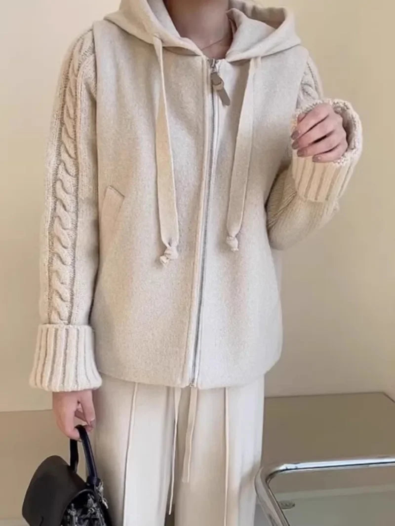 Abrigo mujer Twist 2026 – chaqueta larga con capucha, manga larga y corte suelto