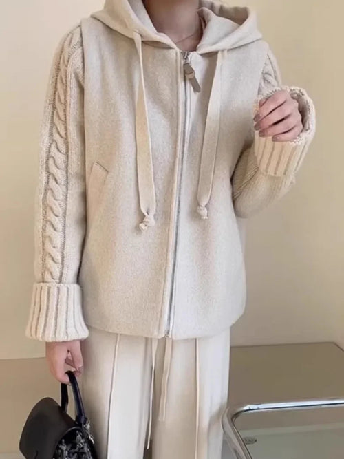 Abrigo mujer Twist 2026 – chaqueta larga con capucha, manga larga y corte suelto