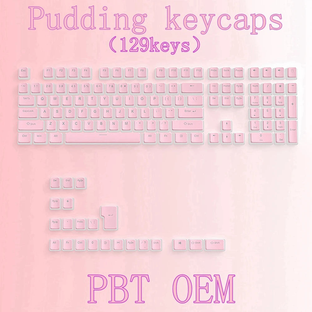 Set de keycaps PBT OEM – 129 teclas transparentes estilo pudding para teclado mecánico