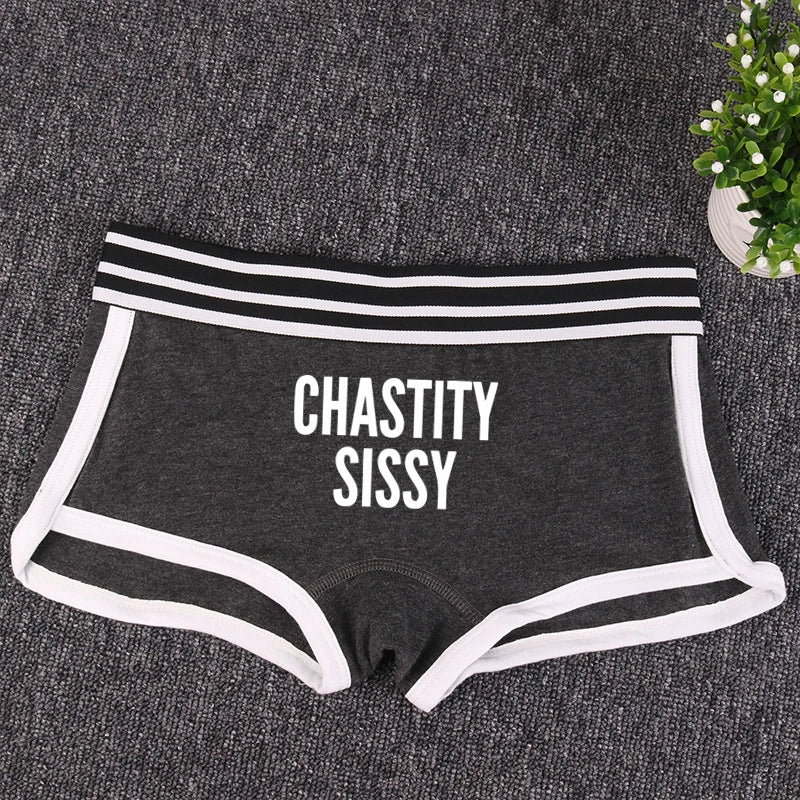 CHASTITY SISSY Underwear for Women Funny Female Boxer Shorts Cotton Boy Shorts Cute Girl Panties Breathable Womens Intimates
