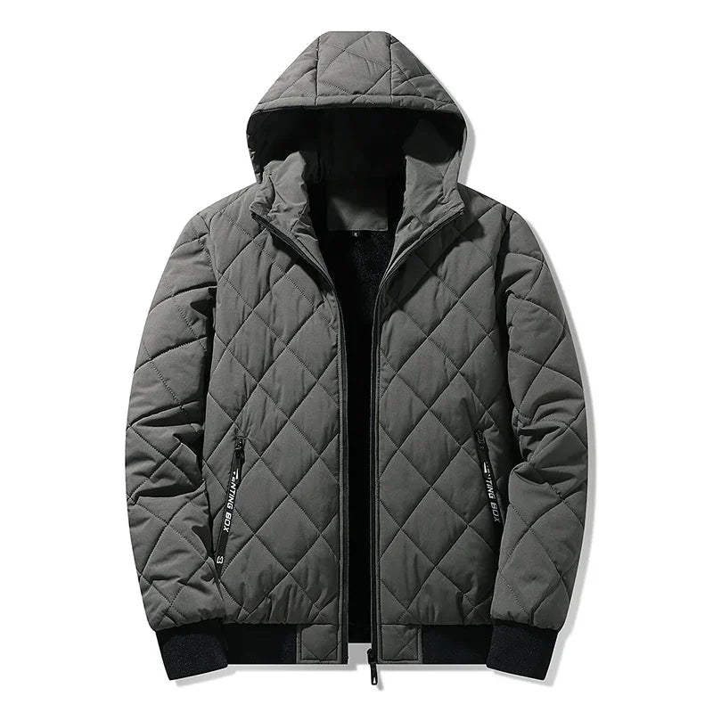Campera acolchada hombre con capucha – texturizada en rombos, casual y talles grandes
