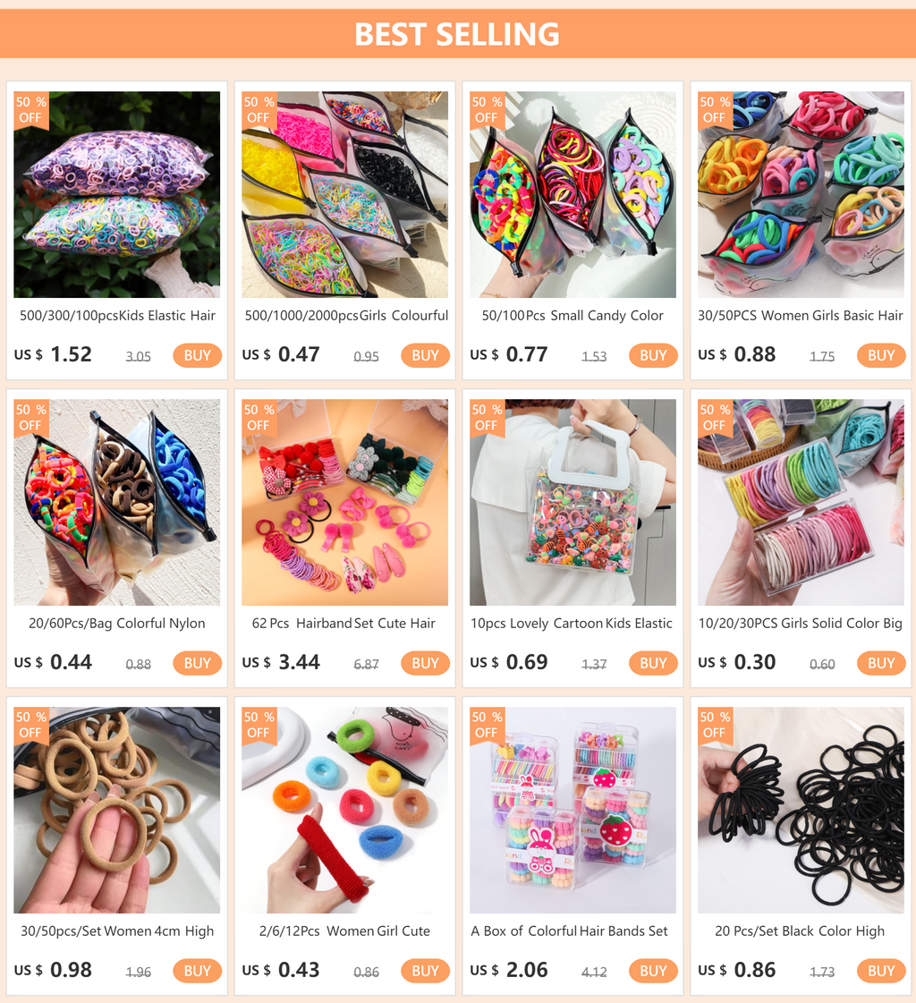 Set de 20/50 ligas elásticas para cabello – scrunchies y bandas de colores para niñas