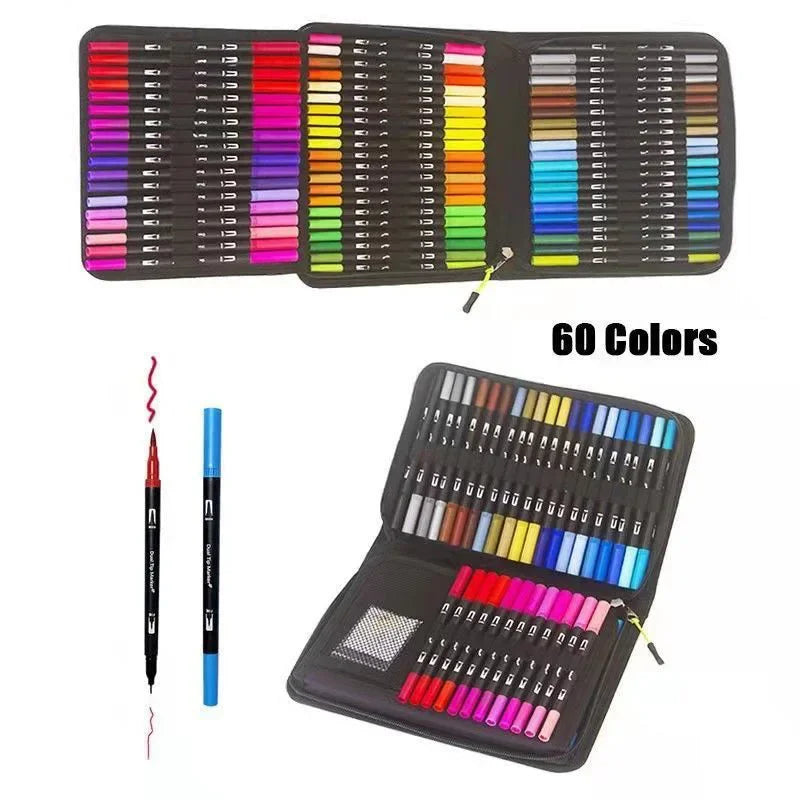 Set de marcadores acuarela – 12 a 120 colores, doble punta y fineliner