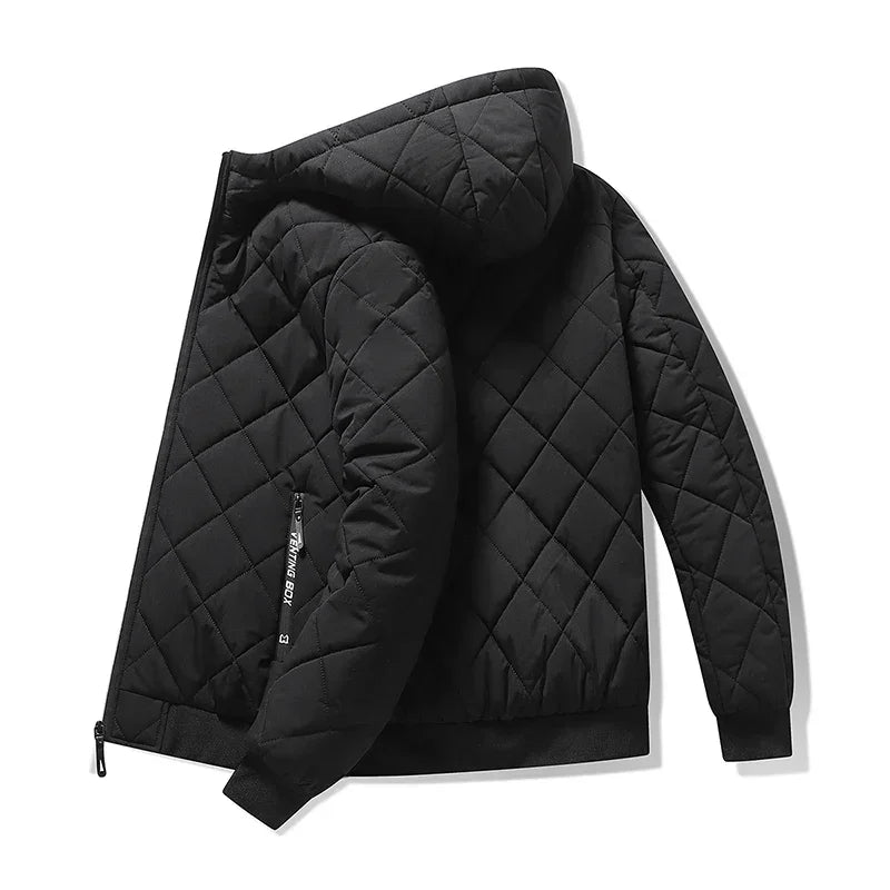 Campera acolchada hombre con capucha – texturizada en rombos, casual y talles grandes