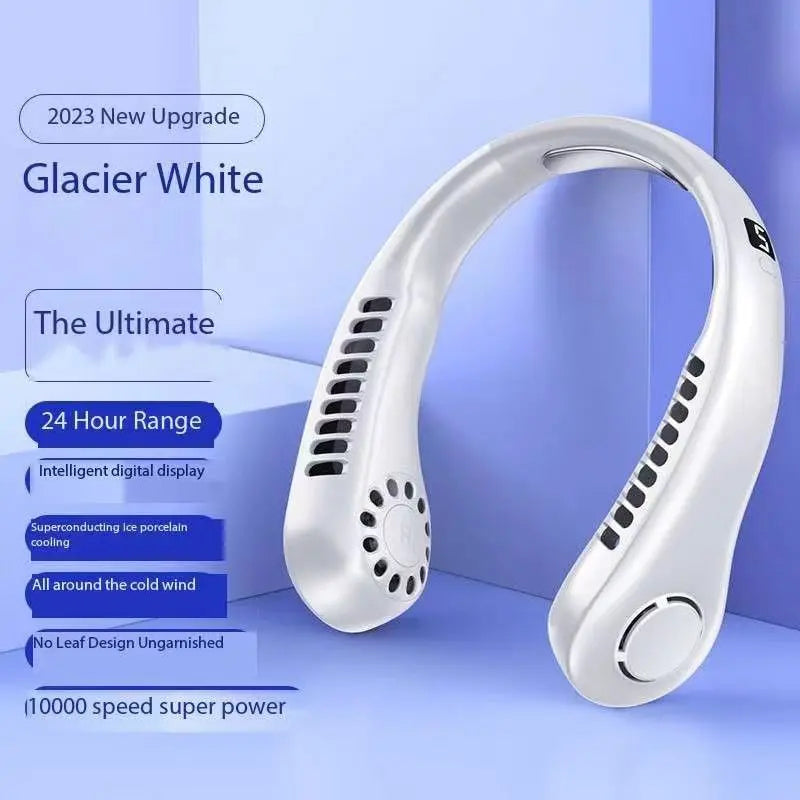 Ventilador Portátil de Cuello Sin Aspas - Pantalla LED Digital con Luces RGB y Enfriamiento Cerámico