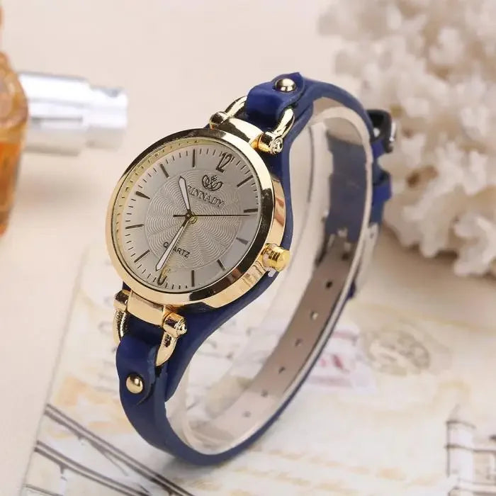 Reloj de cuarzo mujer – correa delgada de cuero PU y diseño sólido