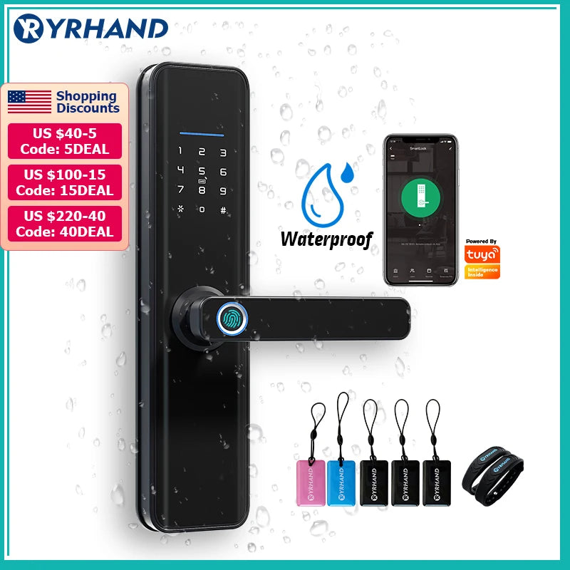 Cerradura inteligente Tuya X7 – WiFi, impermeable y kit electrónico para puerta