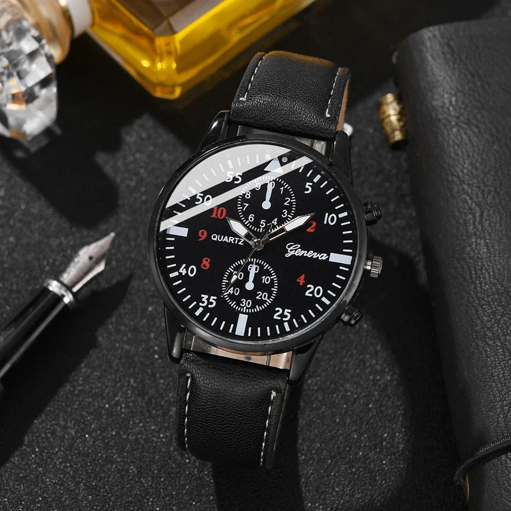 Set masculino 3 piezas – reloj de cuarzo, gafas de sol elegantes y cartera casual