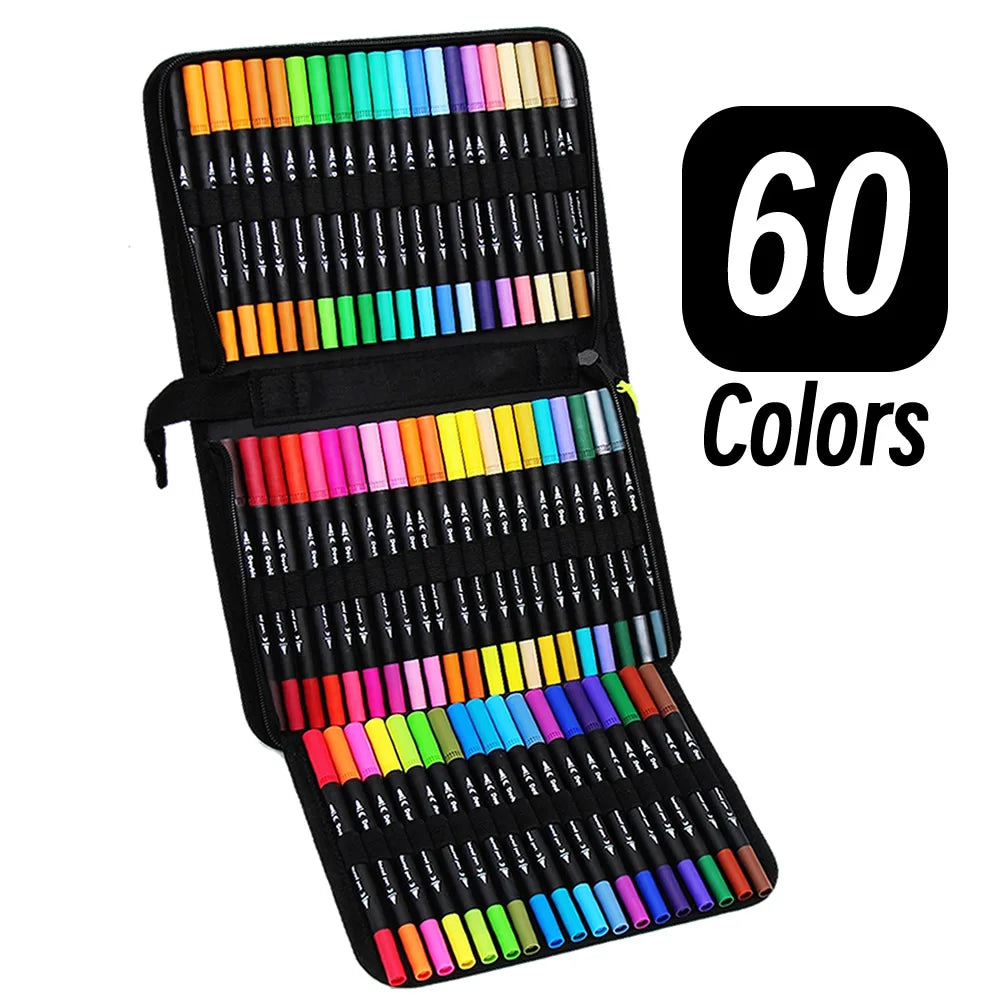 Set de 60 marcadores doble punta LOLEDE – colores vibrantes para dibujo y escritura