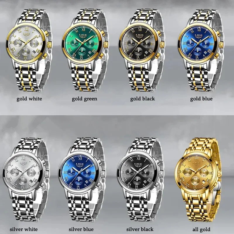 Reloj LIGE para hombre – cronógrafo deportivo de lujo, resistente al agua y acero inoxidable