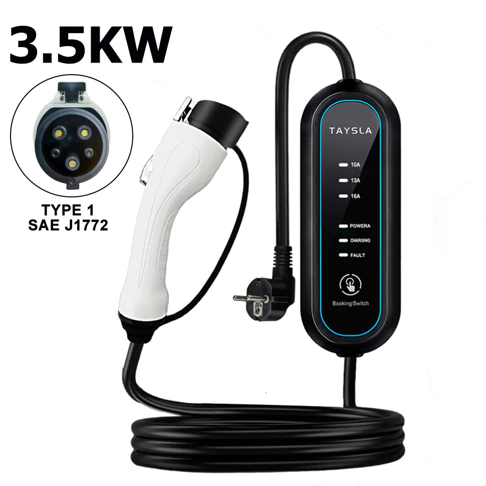 Cable cargador TAYSLA EV – Tipo 2, 16A, 3.5kW para vehículos eléctricos