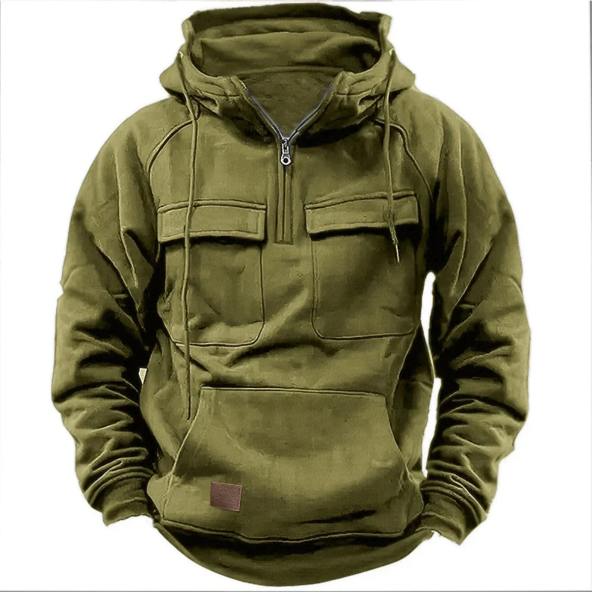 Hoodie casual otoño-invierno – sólido, patchwork y multi-bolsillos para jóvenes