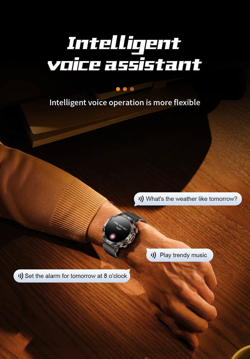 Smartwatch LIGE hombre – pantalla AMOLED HD 360*360, resistente al agua y linterna