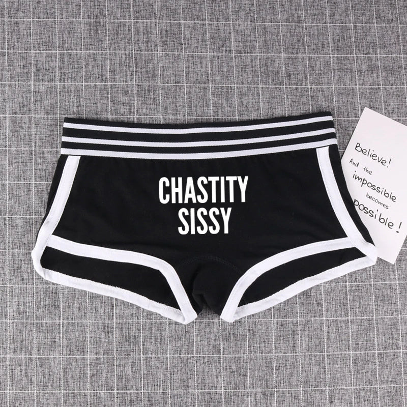 CHASTITY SISSY Underwear for Women Funny Female Boxer Shorts Cotton Boy Shorts Cute Girl Panties Breathable Womens Intimates