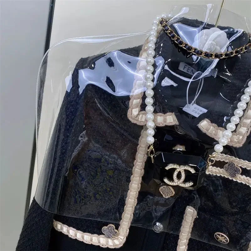 Blazer mujer de tweed grueso – chaqueta elegante con cuello clásico y contraste de colores