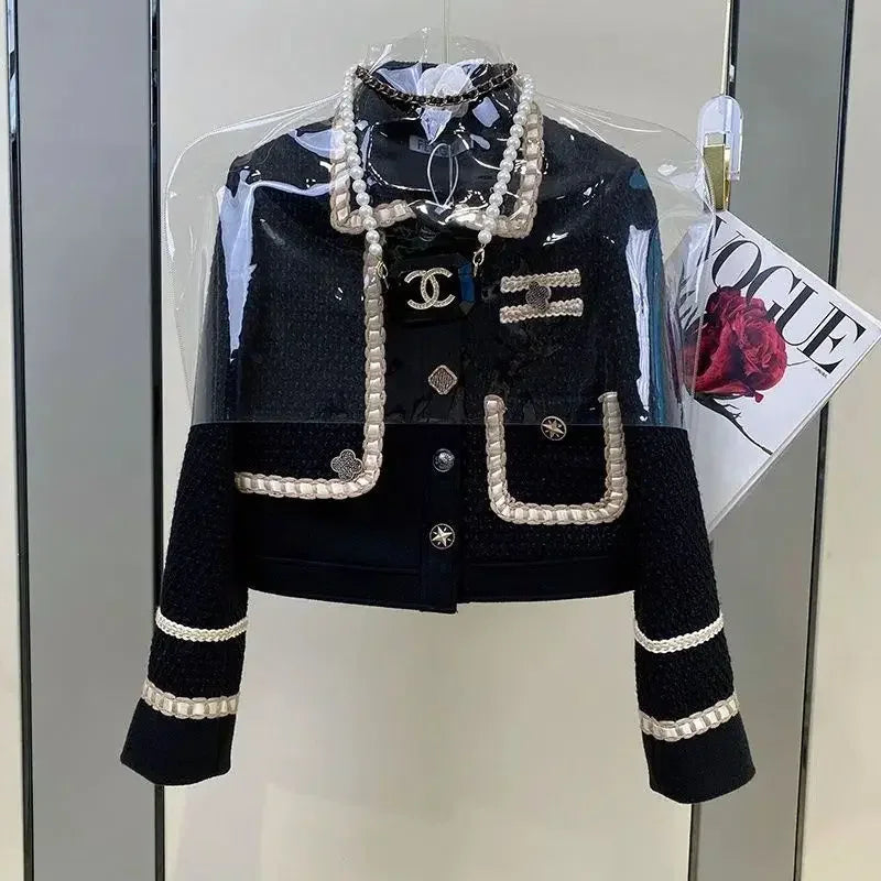 Blazer mujer de tweed grueso – chaqueta elegante con cuello clásico y contraste de colores