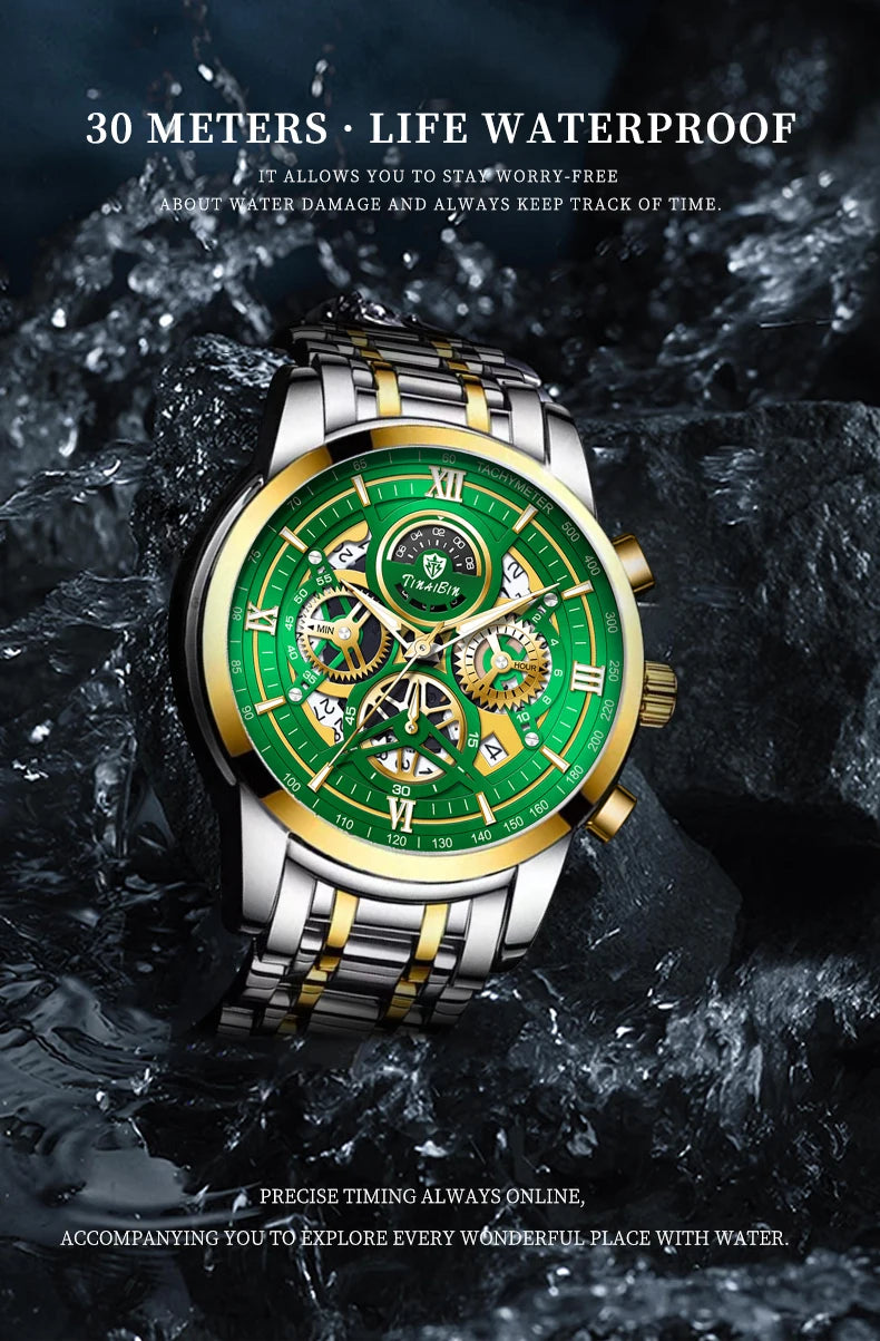 Reloj de lujo verde TINABIN – elegante, resistente al agua y para negocios