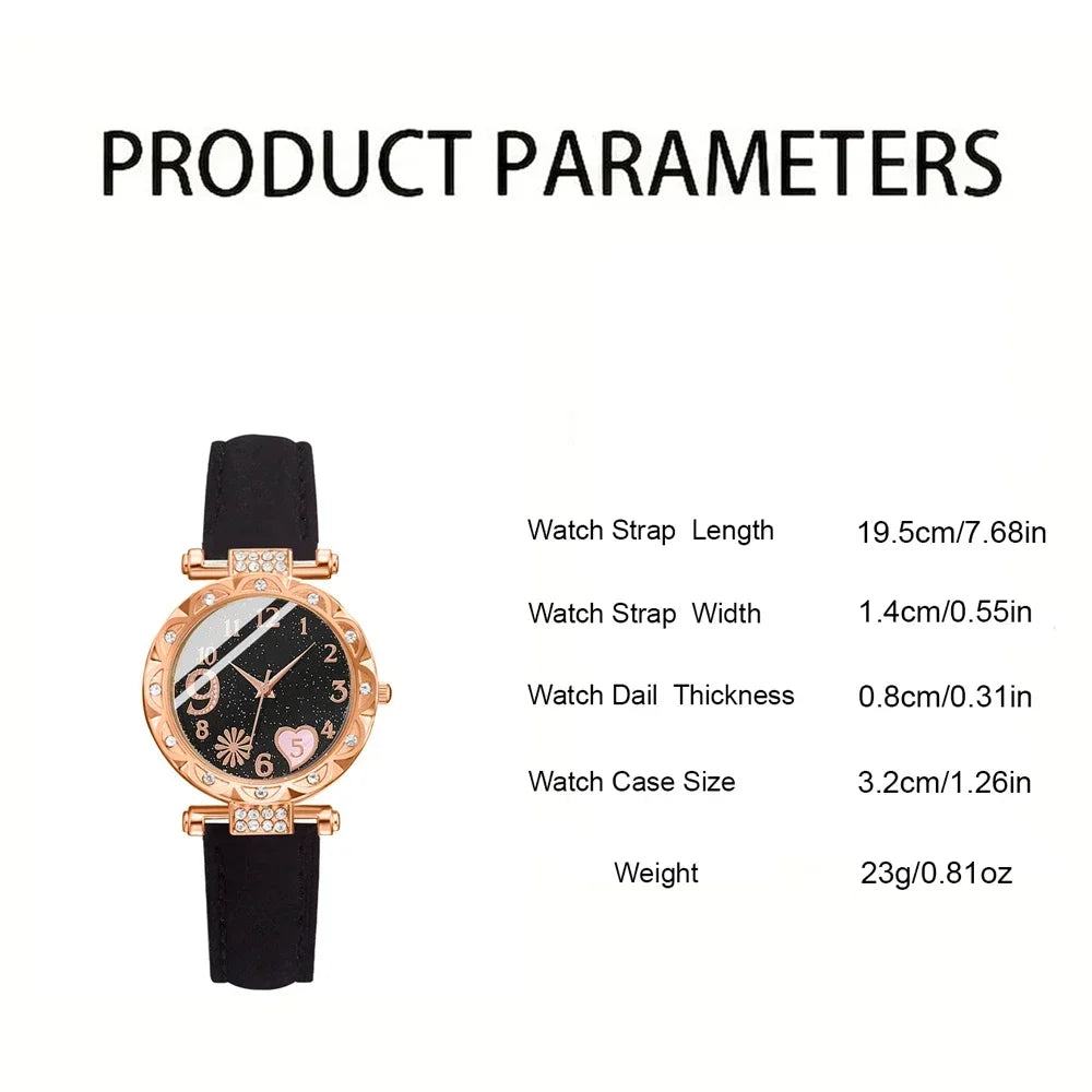 Set de relojes analógicos de cuero para mujer – 6 piezas de moda con cuarzo