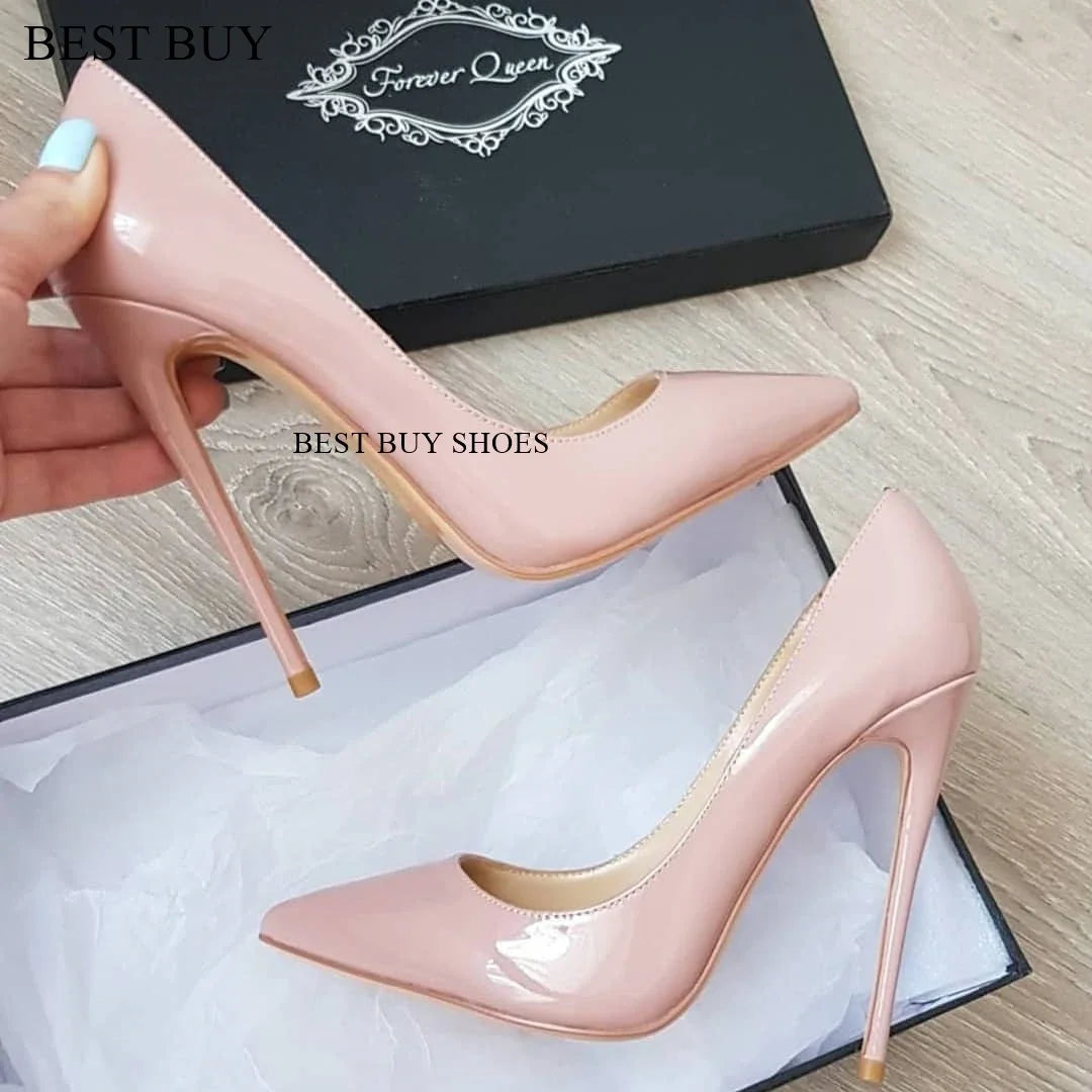 Pumps burdeos mujer – tacones stilettos de charol, slip-on y punta fina