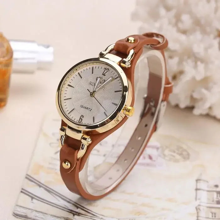 Reloj de cuarzo mujer – correa delgada de cuero PU y diseño sólido