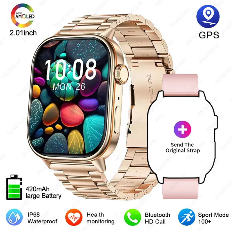 Smartwatch GPS mujer – pantalla 2.01", llamadas Bluetooth y resistente al agua