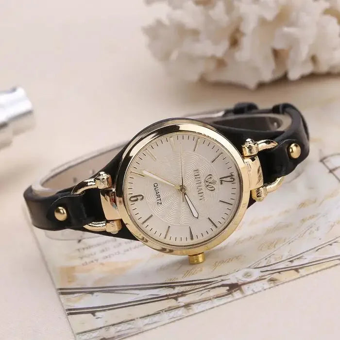 Reloj de cuarzo mujer – correa delgada de cuero PU y diseño sólido