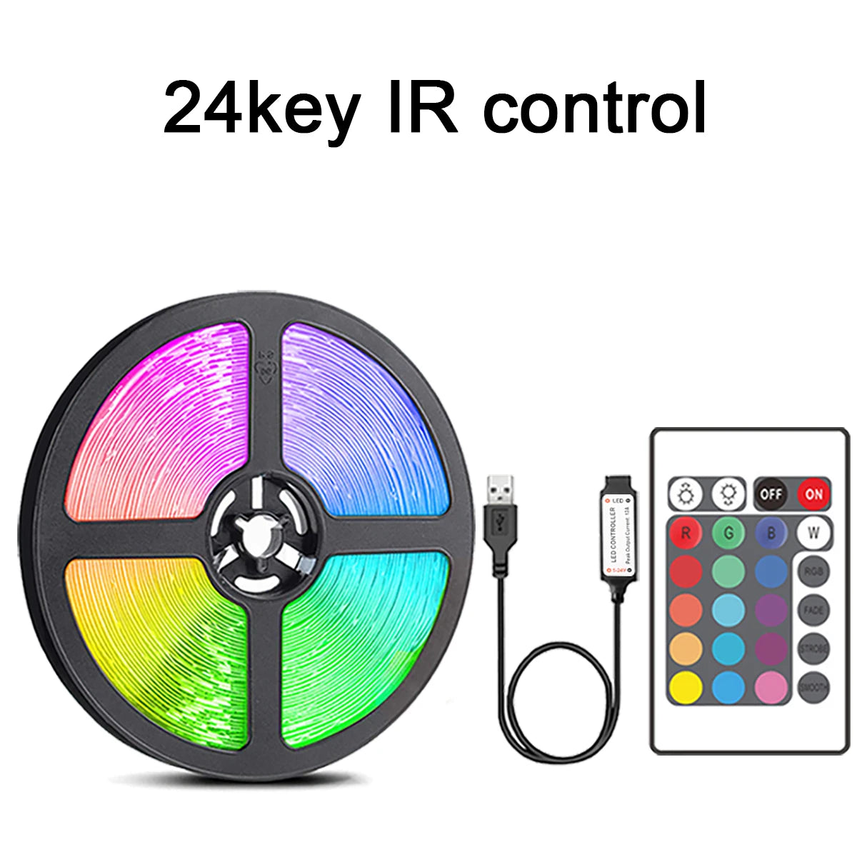 Tira LED RGB con control remoto 44 teclas – disponible en 1m, 5m, 10m y 20m