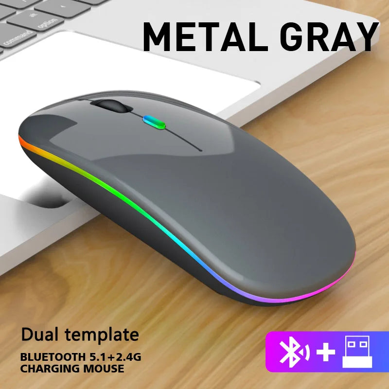Mouse inalámbrico Bluetooth y 2.4GHz – recargable, RGB y clic silencioso