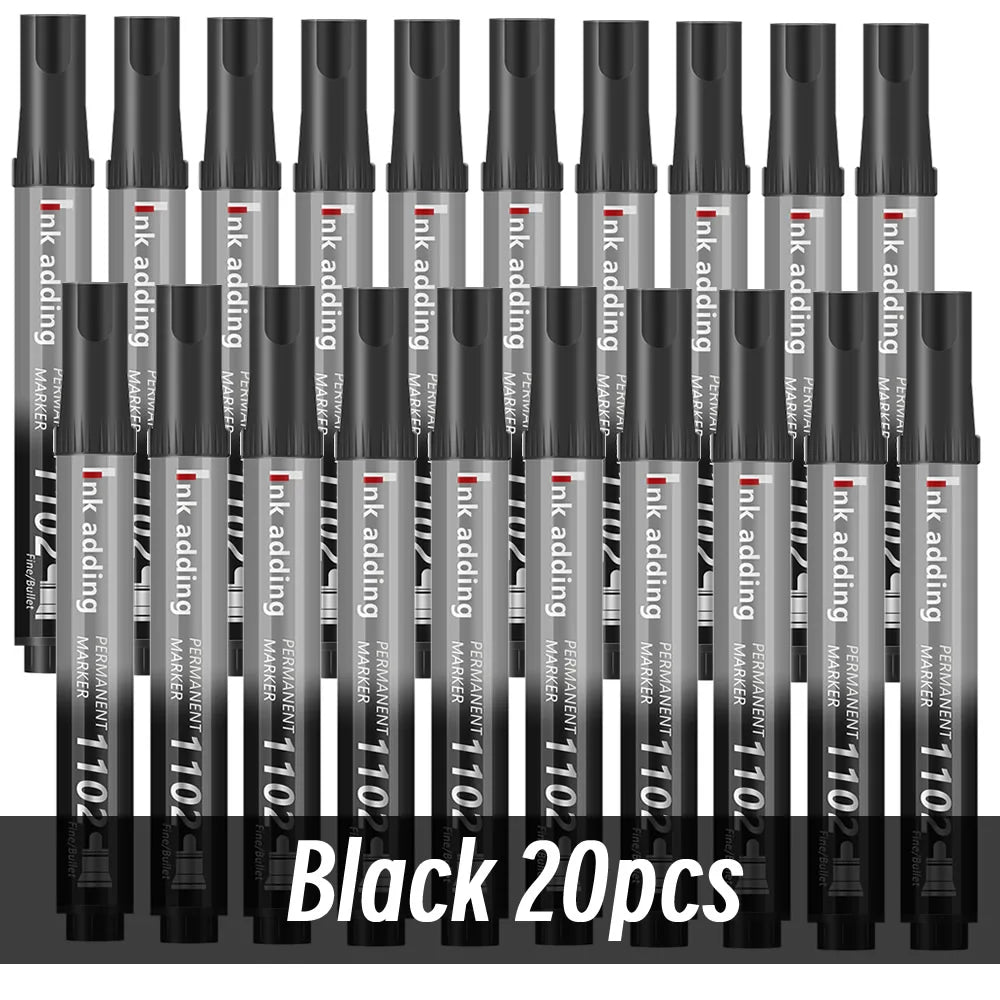 Set marcador permanente 2mm – tinta roja, azul y negra, punta fina y rápido secado