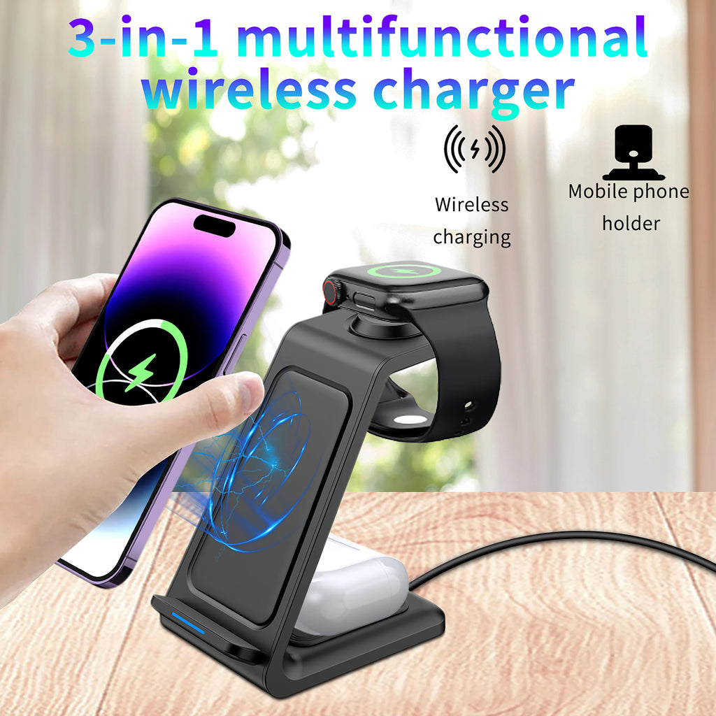 Estación de carga inalámbrica 3 en 1 – soporte para múltiples dispositivos iPhone 12 a 17 Pro Max