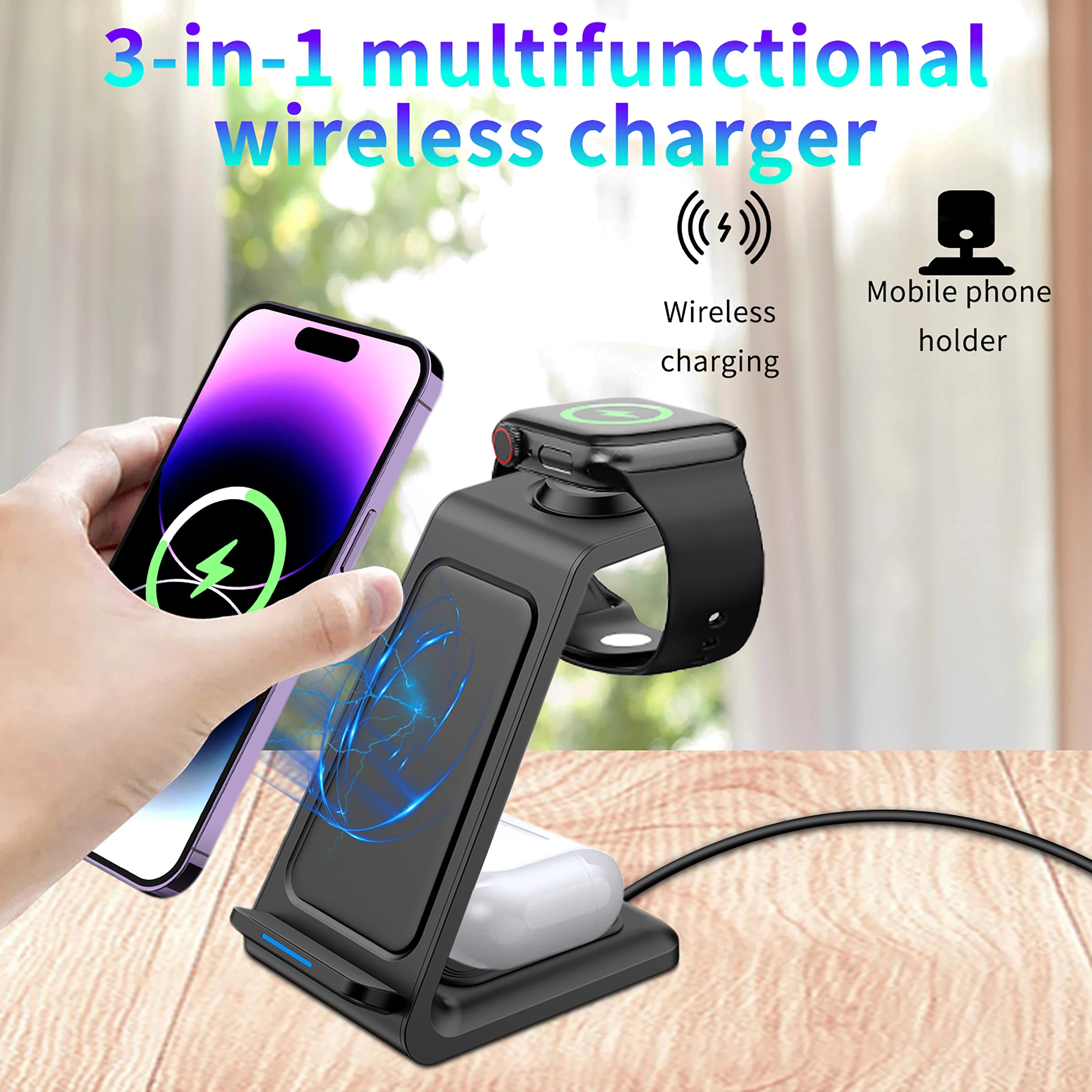 Estación de carga inalámbrica 3 en 1 – soporte para múltiples dispositivos iPhone 12 a 17 Pro Max