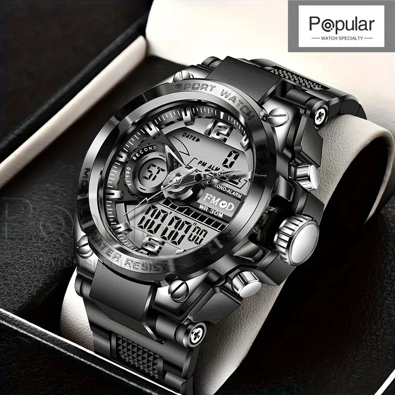 Reloj militar digital para hombre – acero, LED y cuarzo deportivo