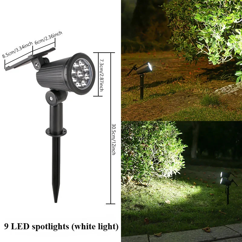 Spotlights solares exteriores 9 LEDs – IP65, brillo ajustable y resistente al agua