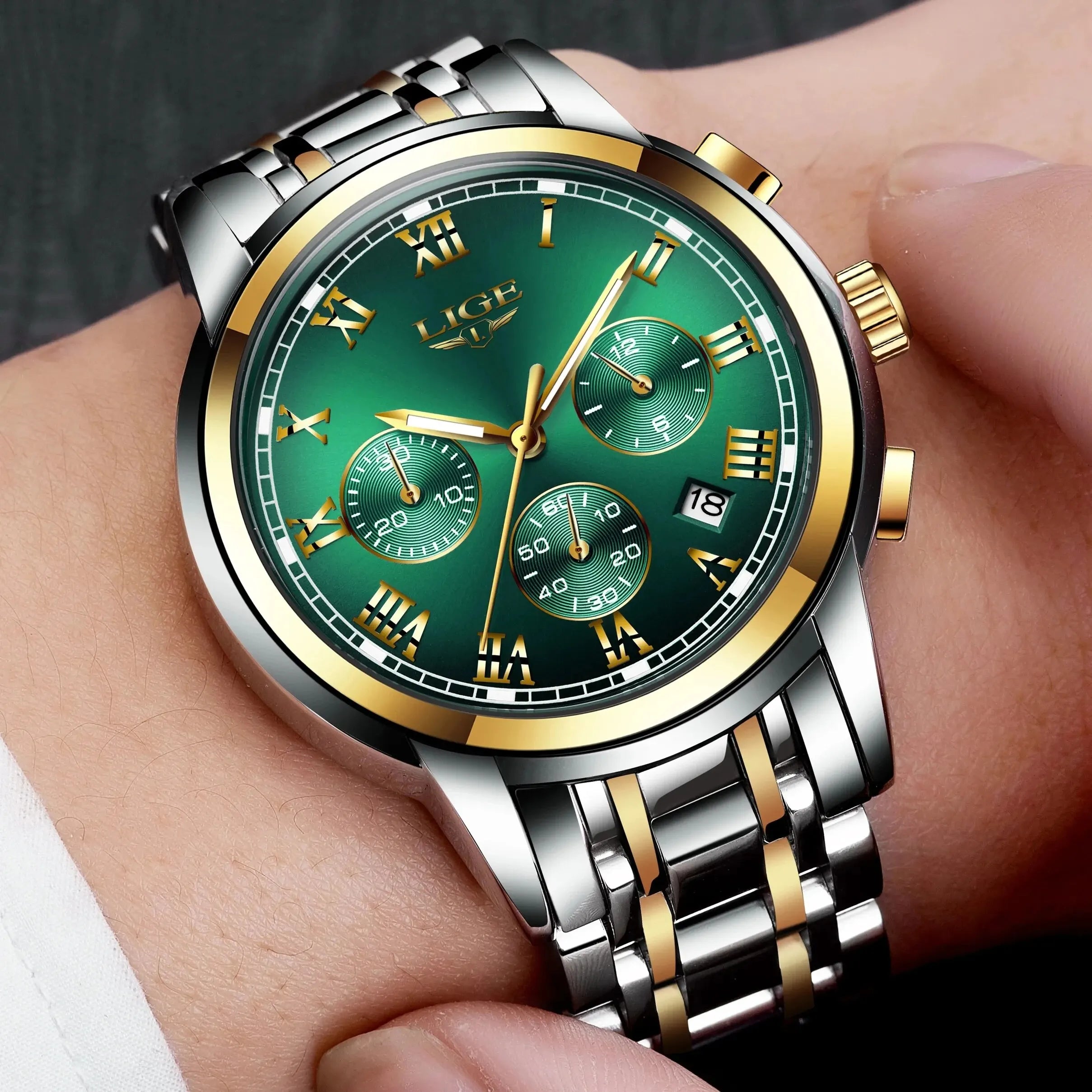 Reloj LIGE para hombre – cronógrafo deportivo de lujo, resistente al agua y acero inoxidable