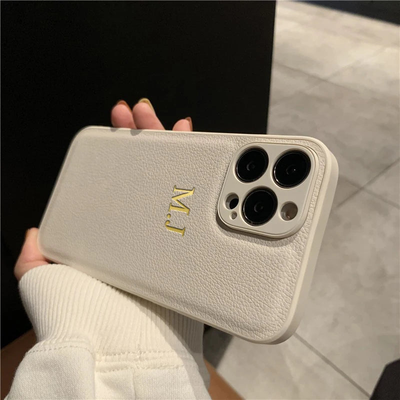 Funda personalizada para iPhone – cuero con nombre e iniciales para modelos 11 a 17