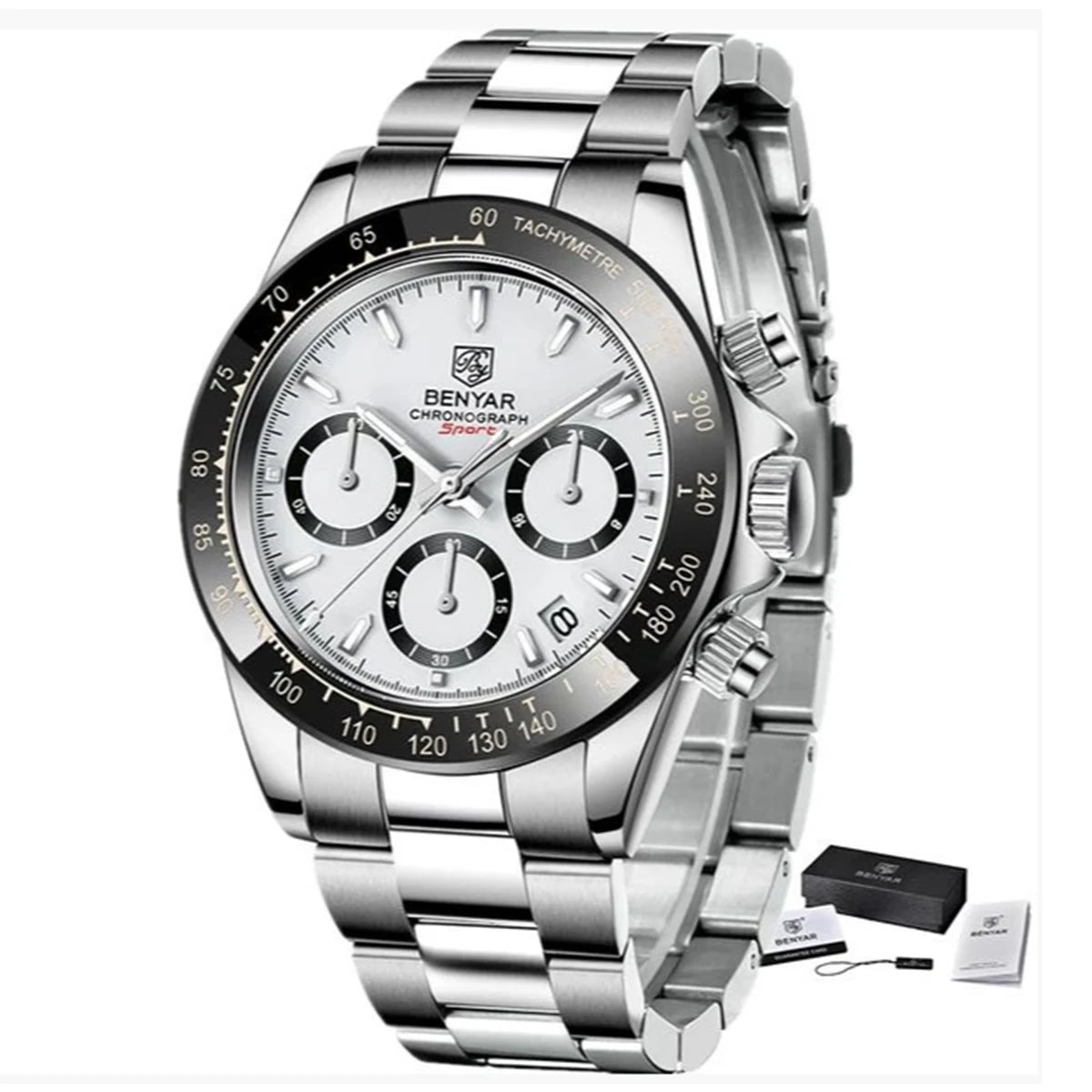 Reloj BENYAR para hombre – cronógrafo deportivo de lujo, resistente al agua y acero inoxidable