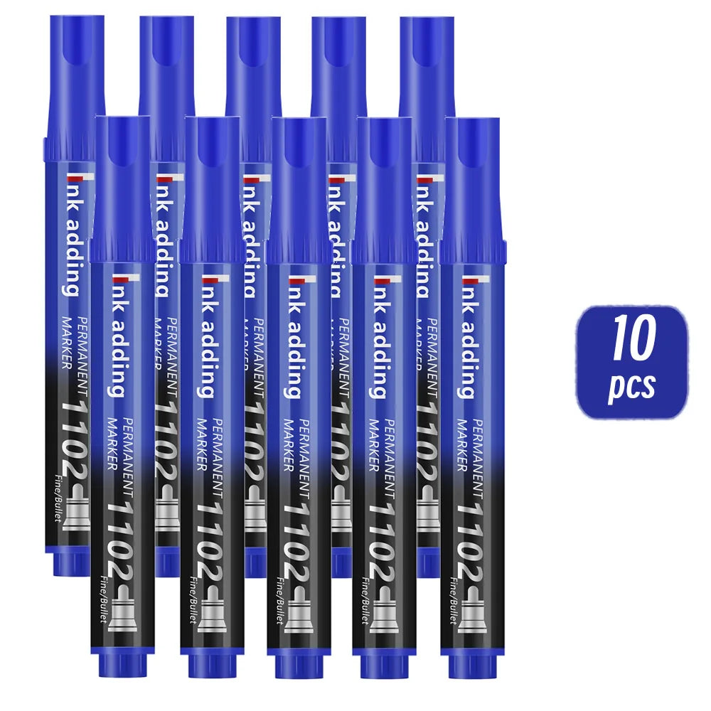 Set marcador permanente 2mm – tinta roja, azul y negra, punta fina y rápido secado