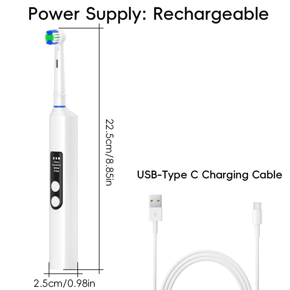 Cepillo eléctrico inteligente – 4 modos, recargable USB y compatible con cabezales Oral B