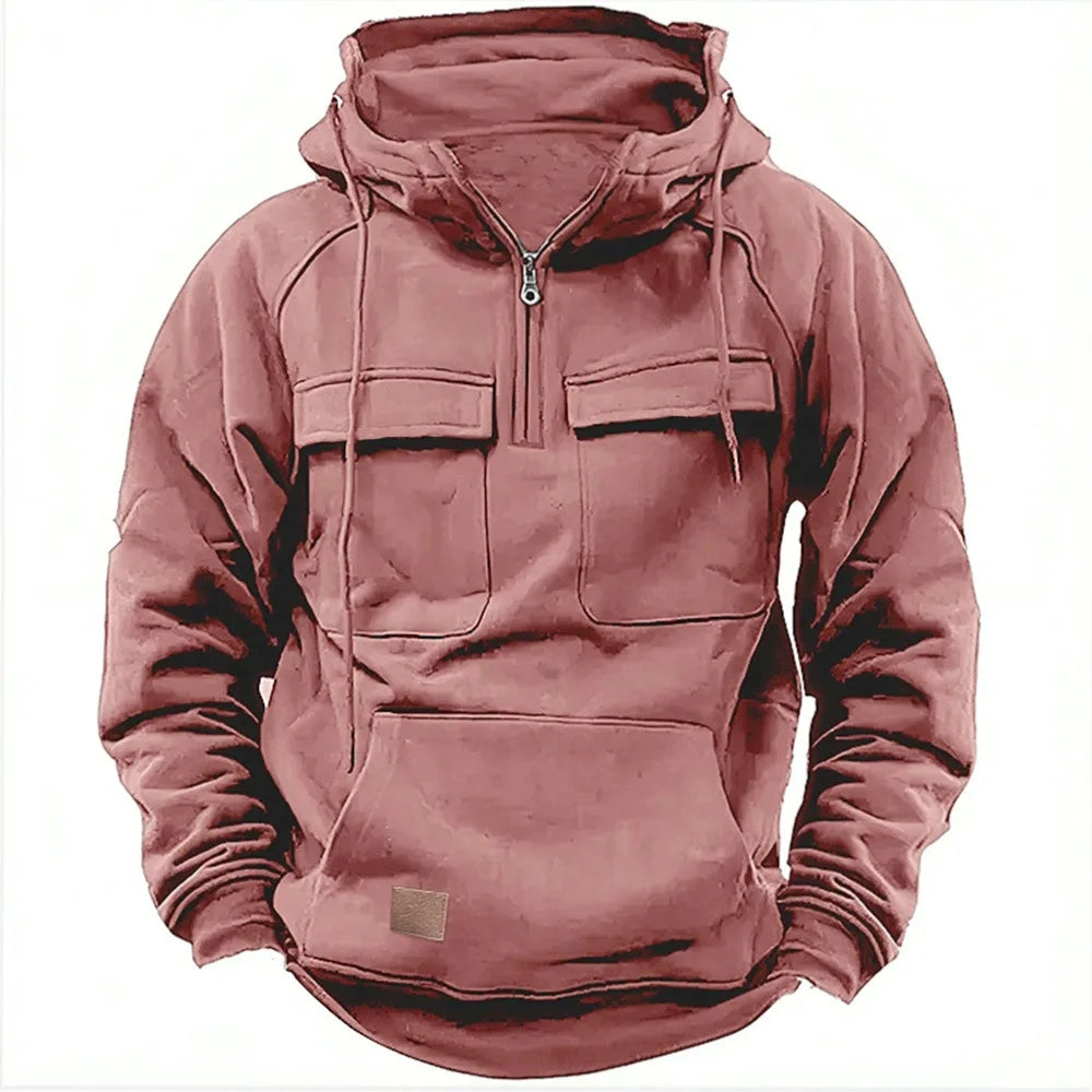 Hoodie casual otoño-invierno – sólido, patchwork y multi-bolsillos para jóvenes